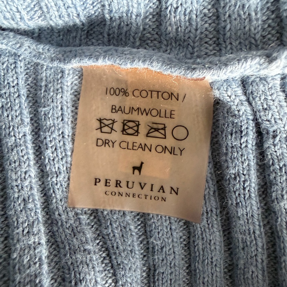 Peruvian Connection 100% Cotton Light Blue Ribbed Knit Sweater Top Women’s Large - Picture 7 of 7